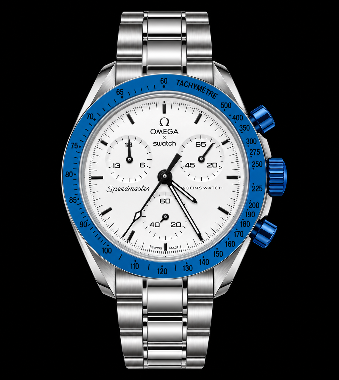 MOD Moonswatch White · Blue Silver