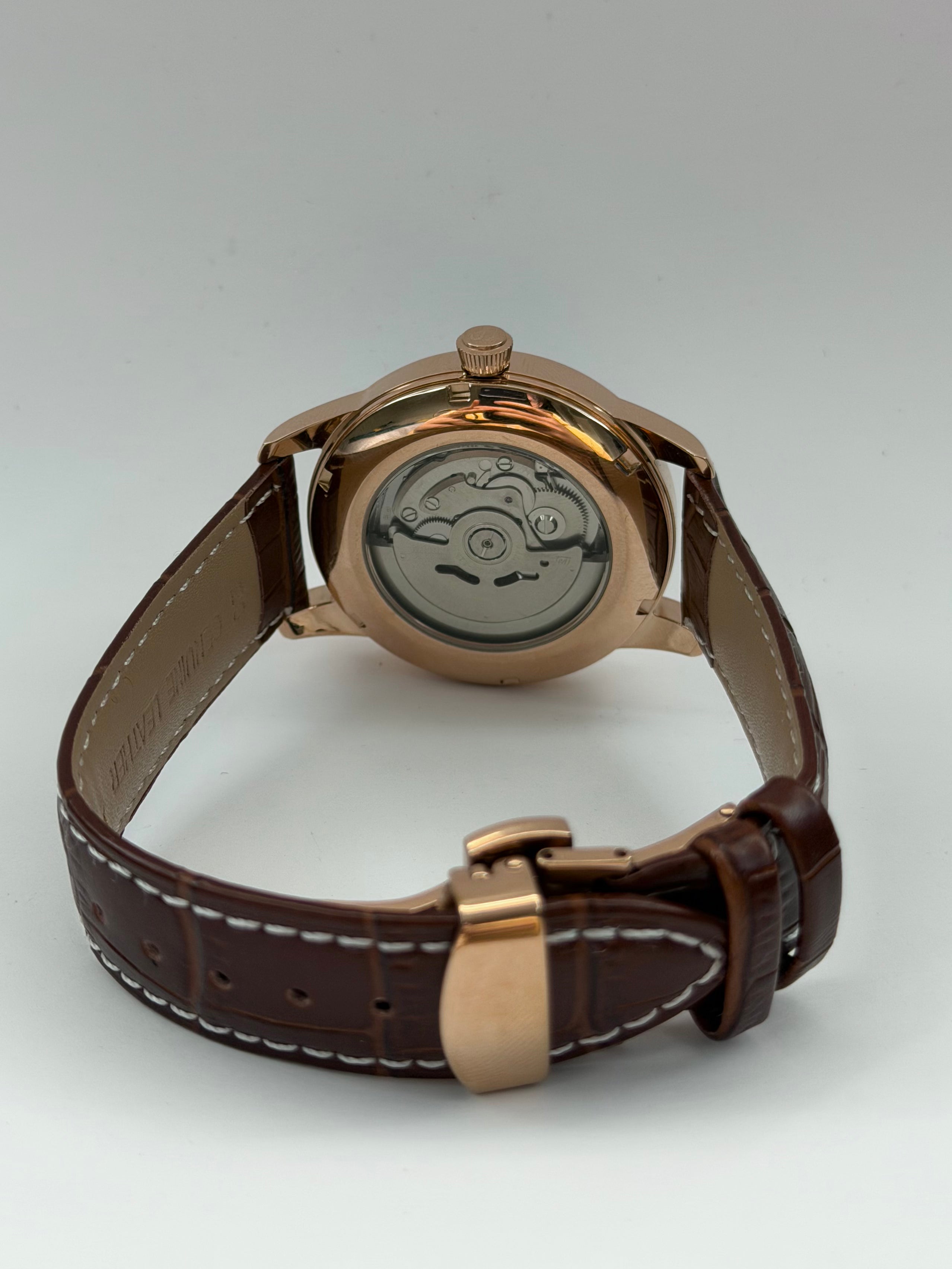 Presage Mod Open Heart Rose Gold Brown Leather