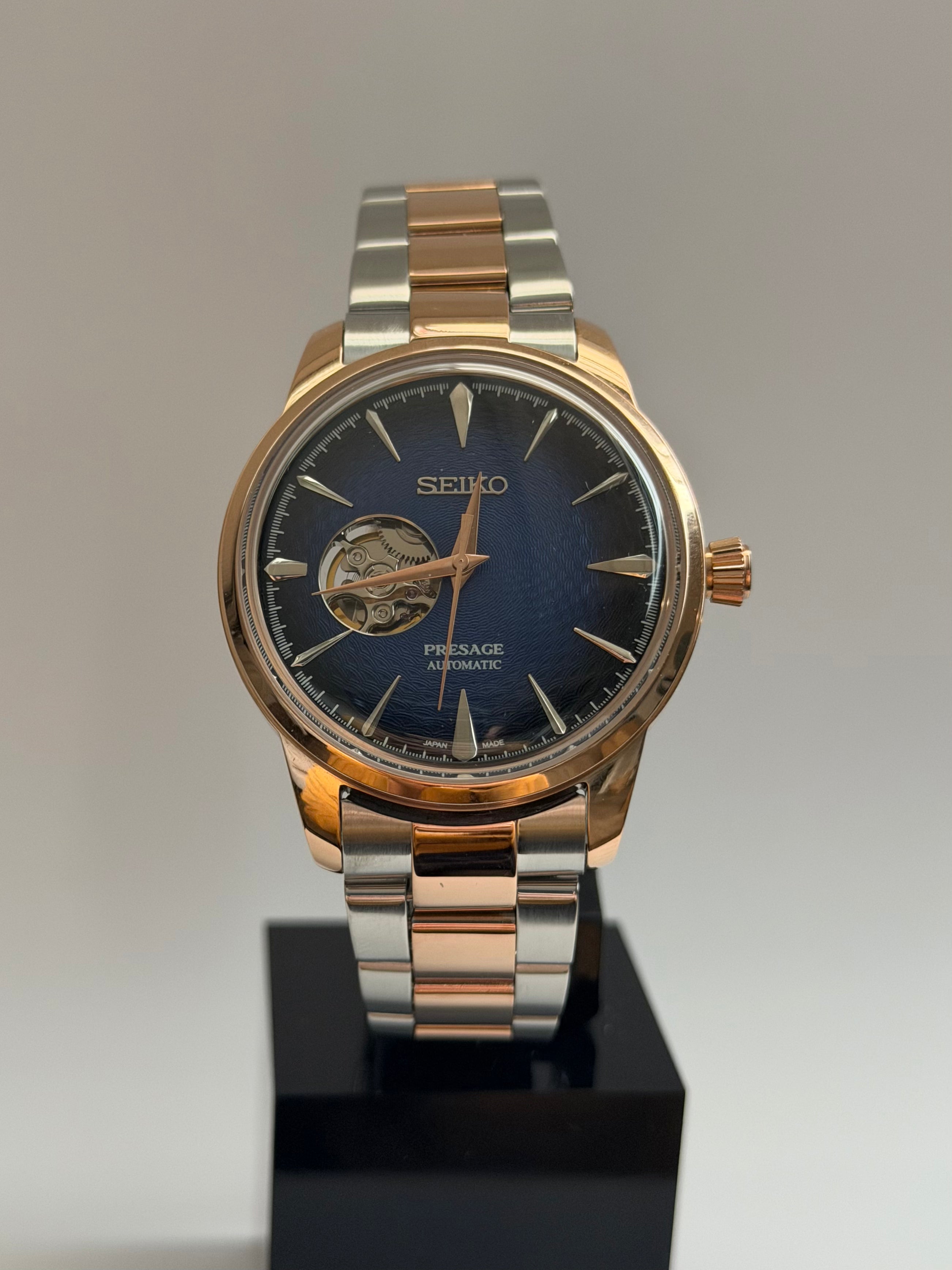 Presage Mod Open Heart Rose Gold Blue