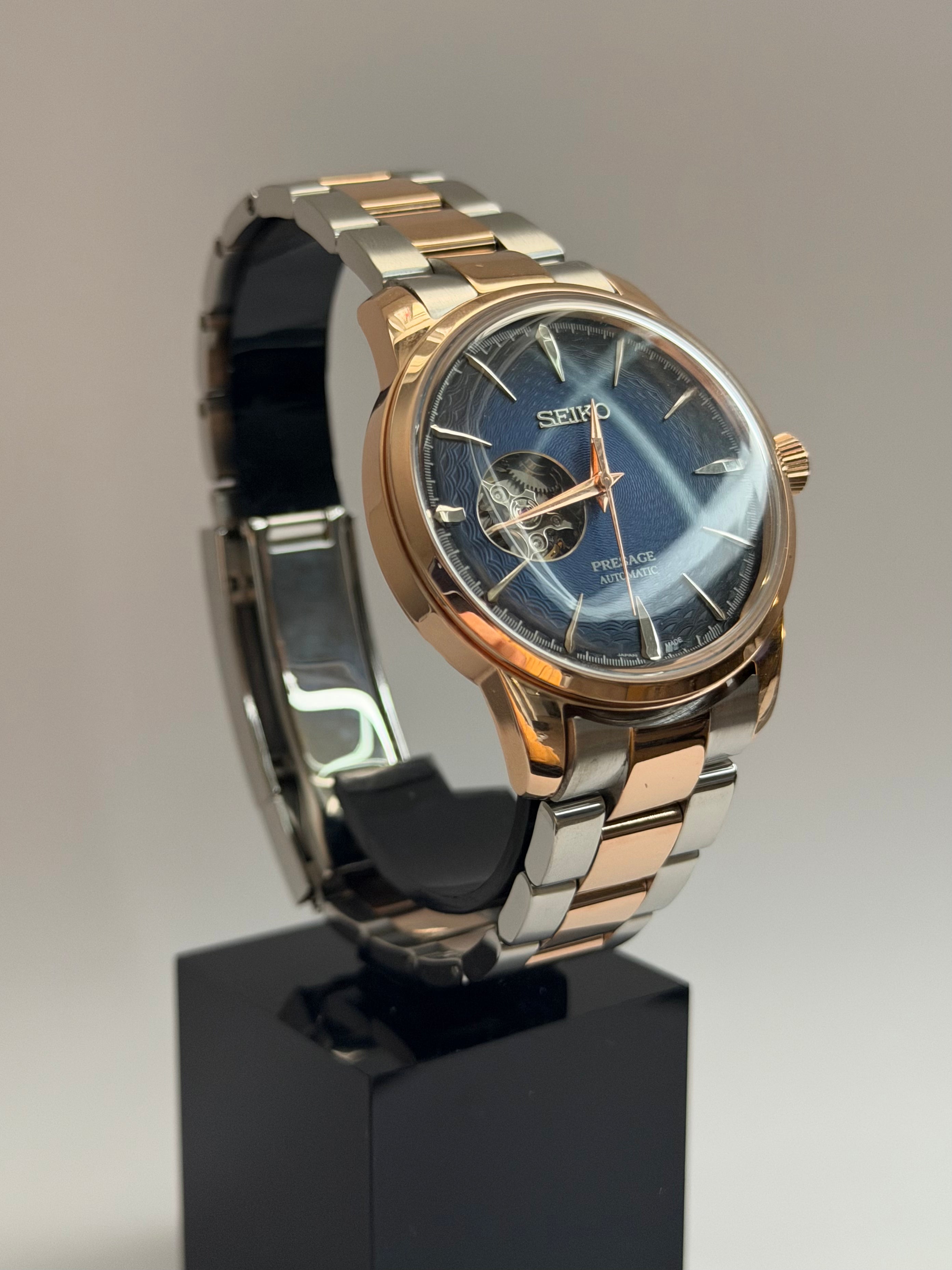 Presage Mod Open Heart Rose Gold Blue