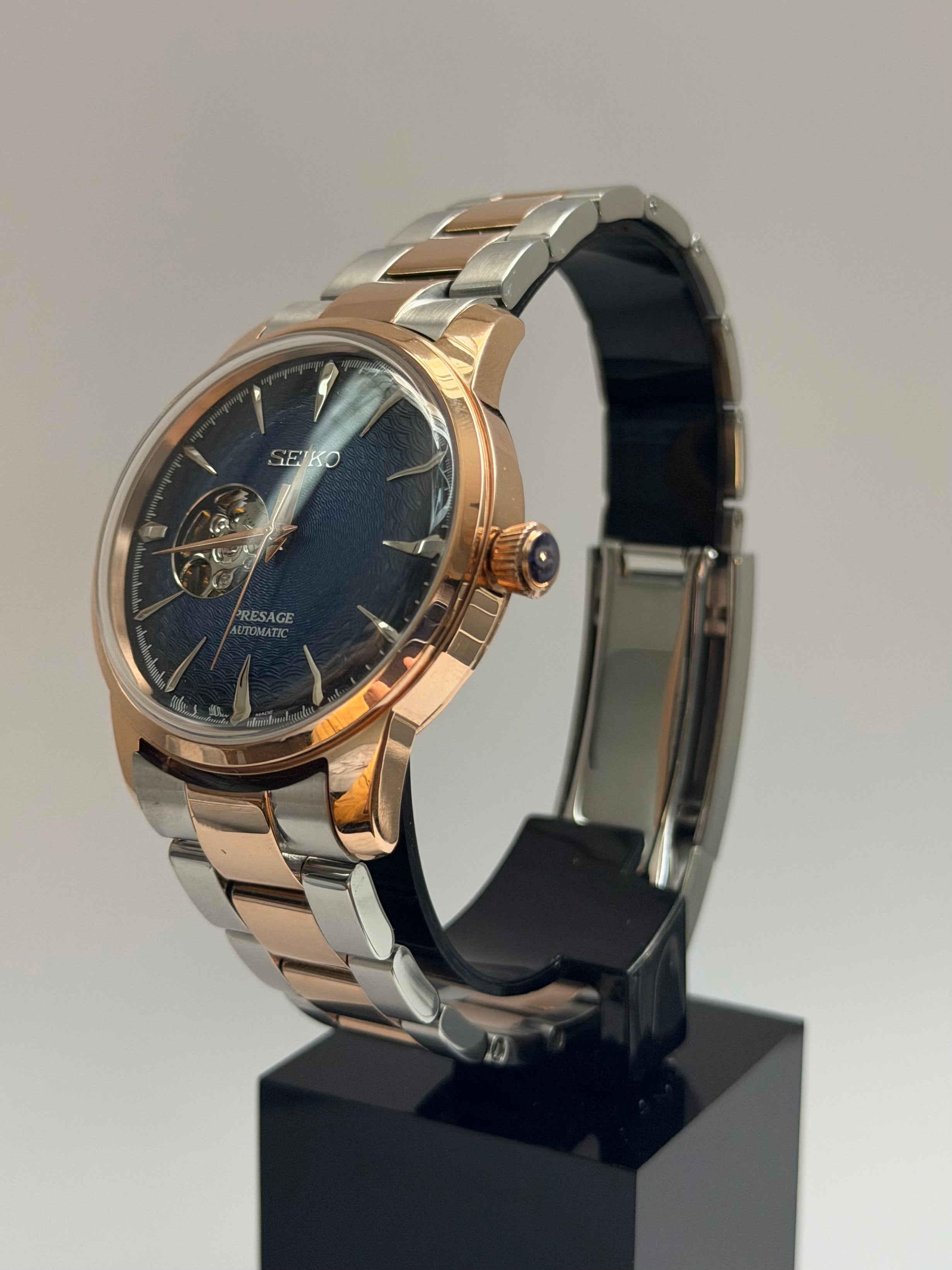 Presage Mod Open Heart Rose Gold Blue