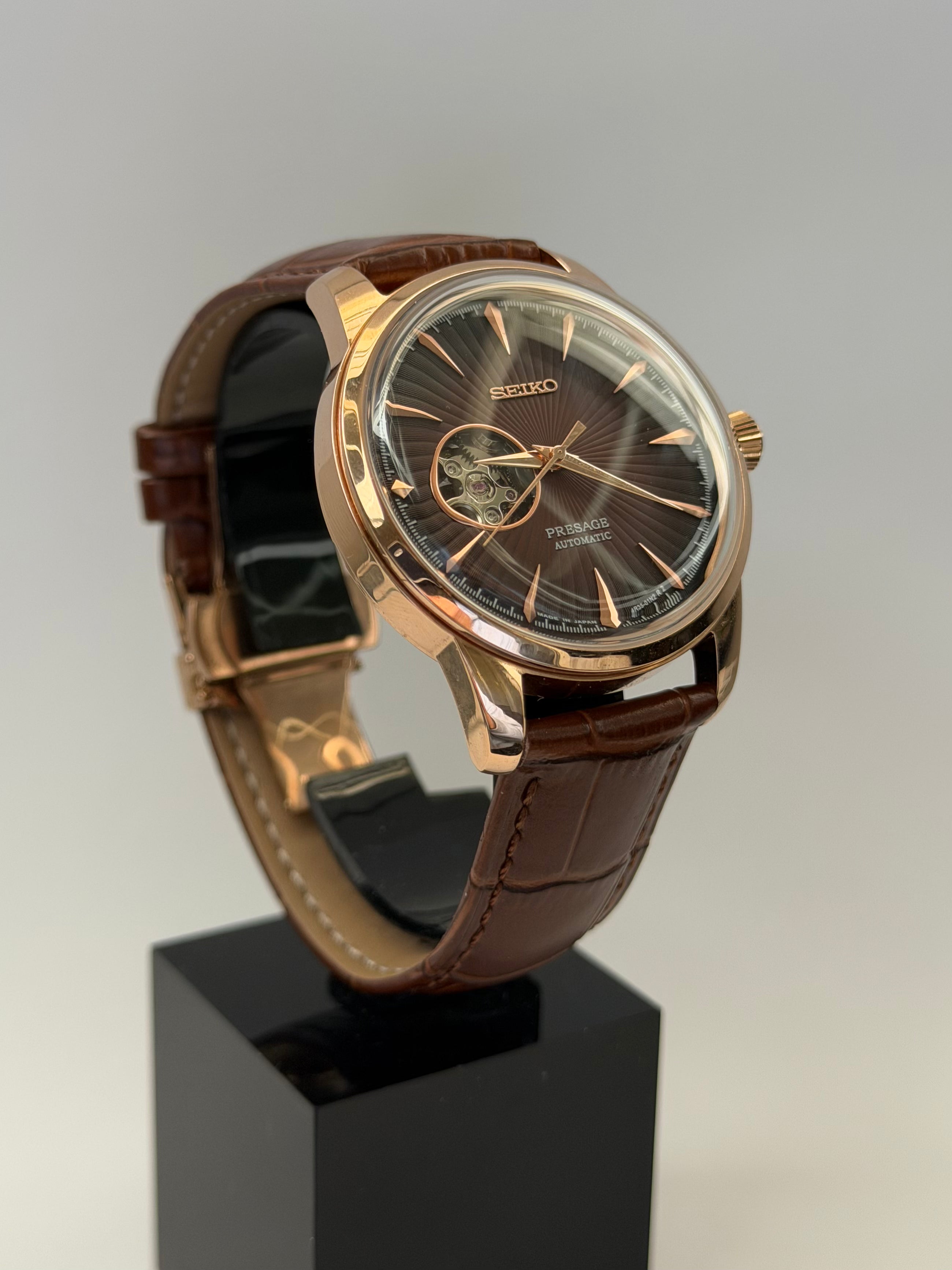 Presage Mod Open Heart Rose Gold Brown